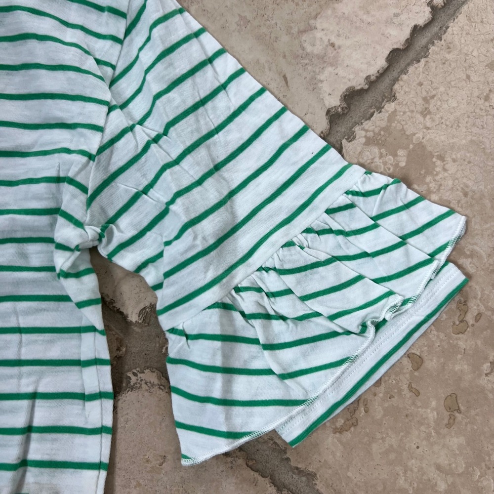 Matilda Jane Sm Sugar Sugar Green White Striped Ruffle Bell Sleeve Tunic Top - Picture 6 of 9